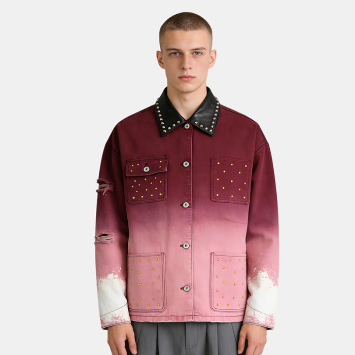 Custom Vintage Washed Spray Workwear Jacket | Rivet & Rhinestone | Distressed Work Jacket | OEM Jacket