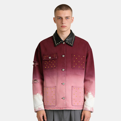 Custom Vintage Washed Spray Workwear Jacket | Rivet & Rhinestone | Distressed Work Jacket | OEM Jacket