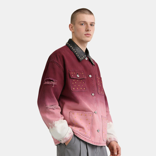 Custom Vintage Washed Spray Workwear Jacket | Rivet & Rhinestone | Distressed Work Jacket | OEM Jacket