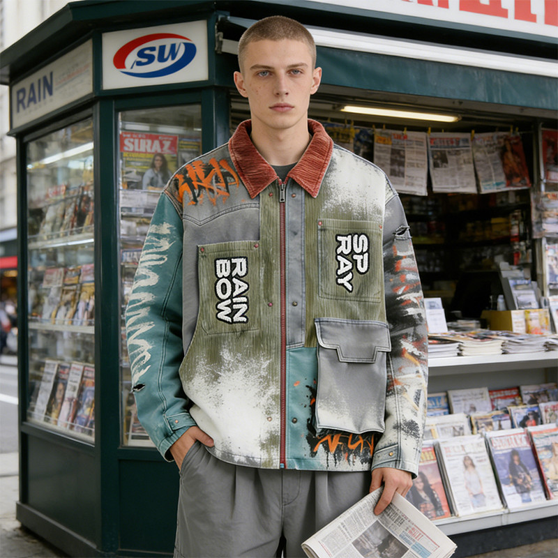 Vintage Washed Spray Patchwork Workwear Jacket