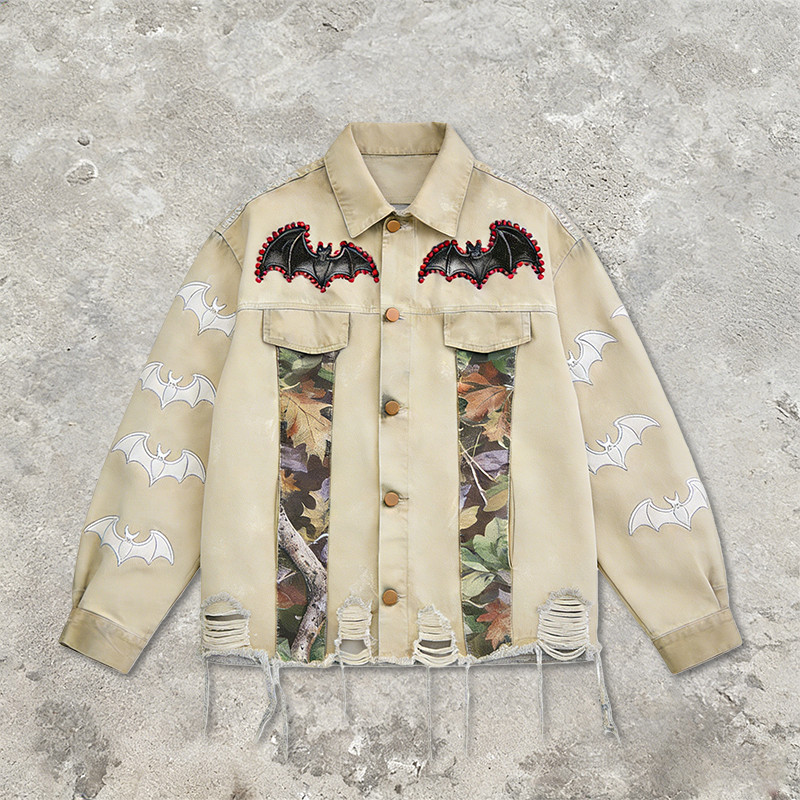  Vintage Distressed Patchwork Workwear Jacket