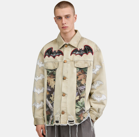 Custom Vintage Distressed Patchwork Workwear Jacket | Applique & Rhinestone | Custom Streetwear Manufacturer | OEM Jacket