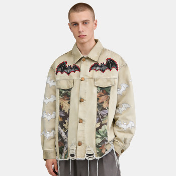 Custom Vintage Distressed Patchwork Workwear Jacket | Applique & Rhinestone | Custom Streetwear Manufacturer | OEM Jacket