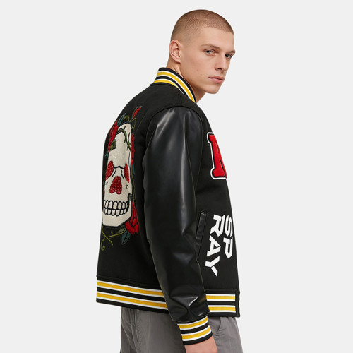 Custom Vintage Towel Embroidery Baseball Jacket | Screen Print | PU Leather Fabric | Custom Streetwear Manufacturer