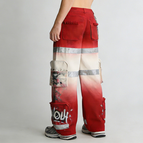 Custom Washed Digital Print Cargo Pants | Reflective Strips & Patchwork  | Custom Streetwear Manufacturer