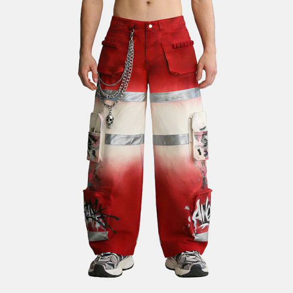 Custom Washed Digital Print Cargo Pants | Reflective Strips & Patchwork  | Custom Streetwear Manufacturer