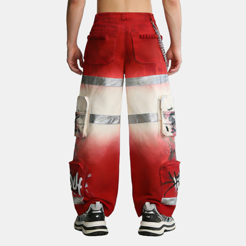 Custom Washed Digital Print Cargo Pants | Reflective Strips & Patchwork  | Custom Streetwear Manufacturer