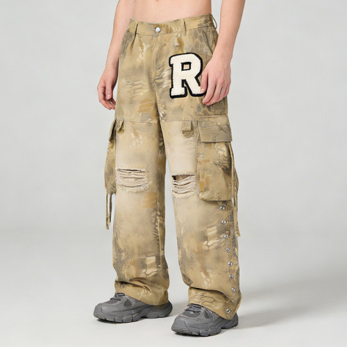 Custom Towel & Applique Embroidery Cargo Pants | Digital Print  | Custom Streetwear Manufacturer