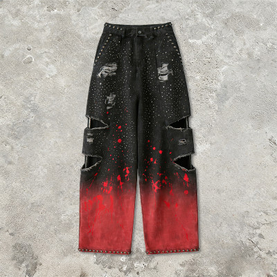 Custom Washed Distressed Ripped Cargo Pants | Rivet | Rhinestone | Custom Streetwear Manufacturer