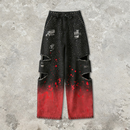 Custom Washed Distressed Ripped Cargo Pants | Rivet | Rhinestone | Custom Streetwear Manufacturer
