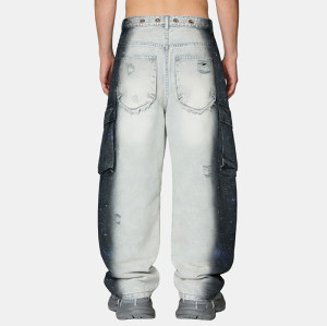 Custom High Quality Washed Digital Print Cargo Pants | Rivet | Ripped | Custom Streetwear Manufacturer