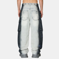 Custom High Quality Washed Digital Print Cargo Pants | Rivet | Ripped | Custom Streetwear Manufacturer