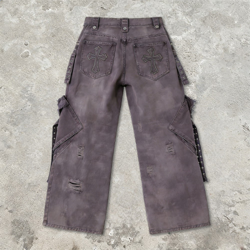 Original Design Patch Embroidery Rivet Cargo Pants |  Ripped | Custom Streetwear Manufacturer