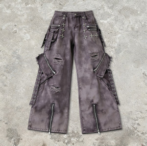 Original Design Patch Embroidery Rivet Cargo Pants |  Ripped | Custom Streetwear Manufacturer