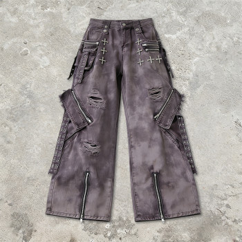 Original Design Patch Embroidery Rivet Cargo Pants |  Ripped | Custom Streetwear Manufacturer