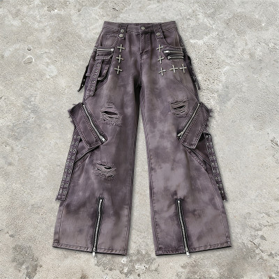 Original Design Patch Embroidery Rivet Cargo Pants |  Ripped | Custom Streetwear Manufacturer