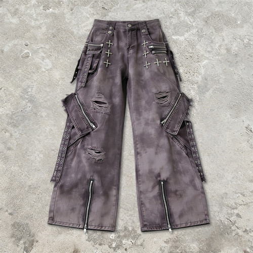 Original Design Patch Embroidery Rivet Cargo Pants |  Ripped | Custom Streetwear Manufacturer