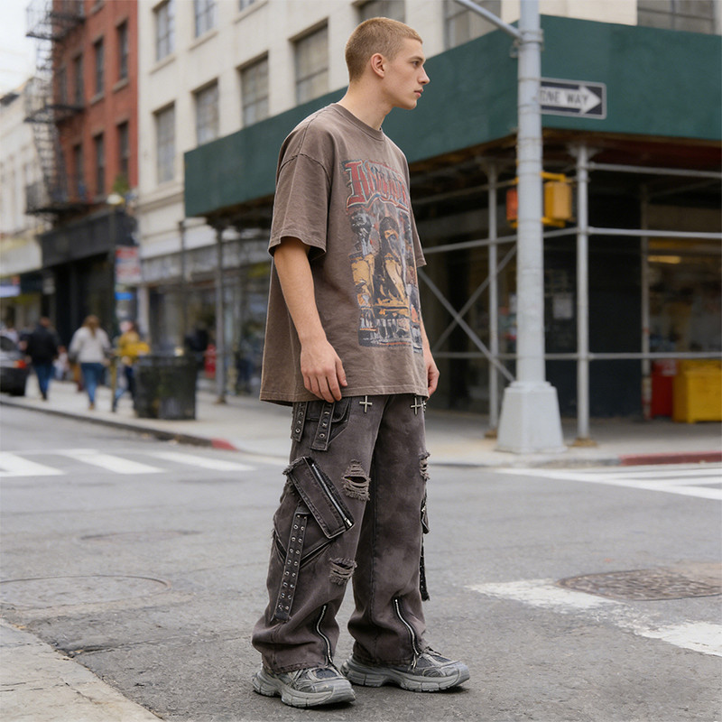 Original Design Patch Embroidery Rivet Cargo Pants