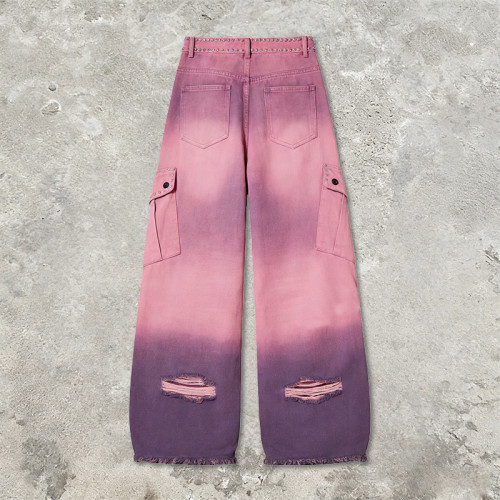 Original Design Splash Paint Ripped Rivet Cargo Pants |  Towel Embroidery | Custom Streetwear Manufacturer