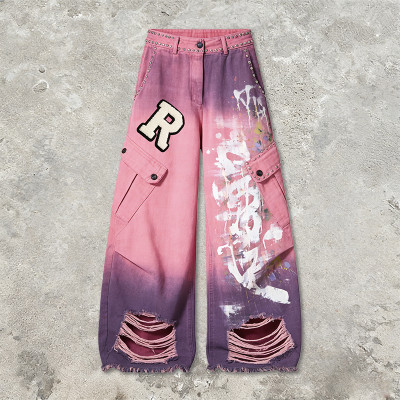 Original Design Splash Paint Ripped Rivet Cargo Pants |  Towel Embroidery | Custom Streetwear Manufacturer