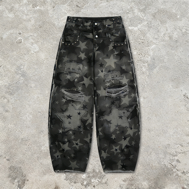 Original Design Digital Print Rivet Cargo Pants