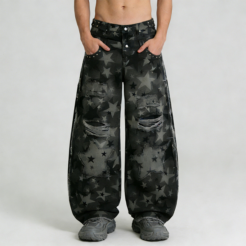 Original Design Digital Print Rivet Cargo Pants