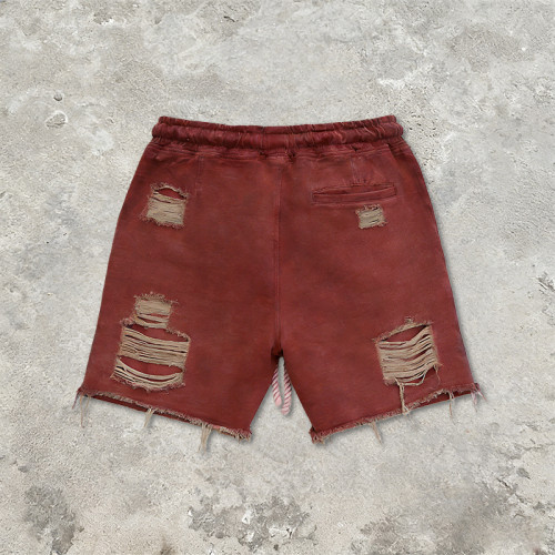 Original Design Washed Distressed Abraded Shorts |  Patch Embroidery | Custom Streetwear Manufacturer