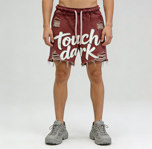 Original Design Washed Distressed Abraded Shorts |  Patch Embroidery | Custom Streetwear Manufacturer