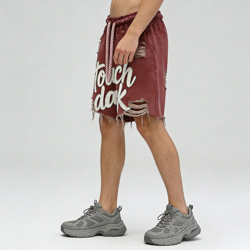 Original Design Washed Distressed Abraded Shorts |  Patch Embroidery | Custom Streetwear Manufacturer