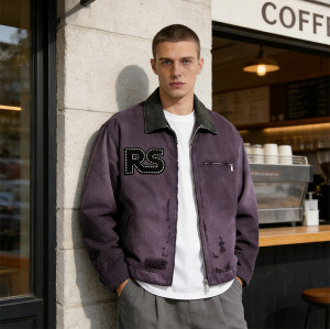 Custom Vintage Spray Color Workwear Jacket | Patch & Towel Embroidery | Washed | OEM/ODM