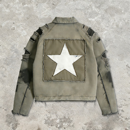 Custom Vintage Screen Print Distressed Workwear Jacket | Patch & Towel Embroidery | Washed | OEM/ODM