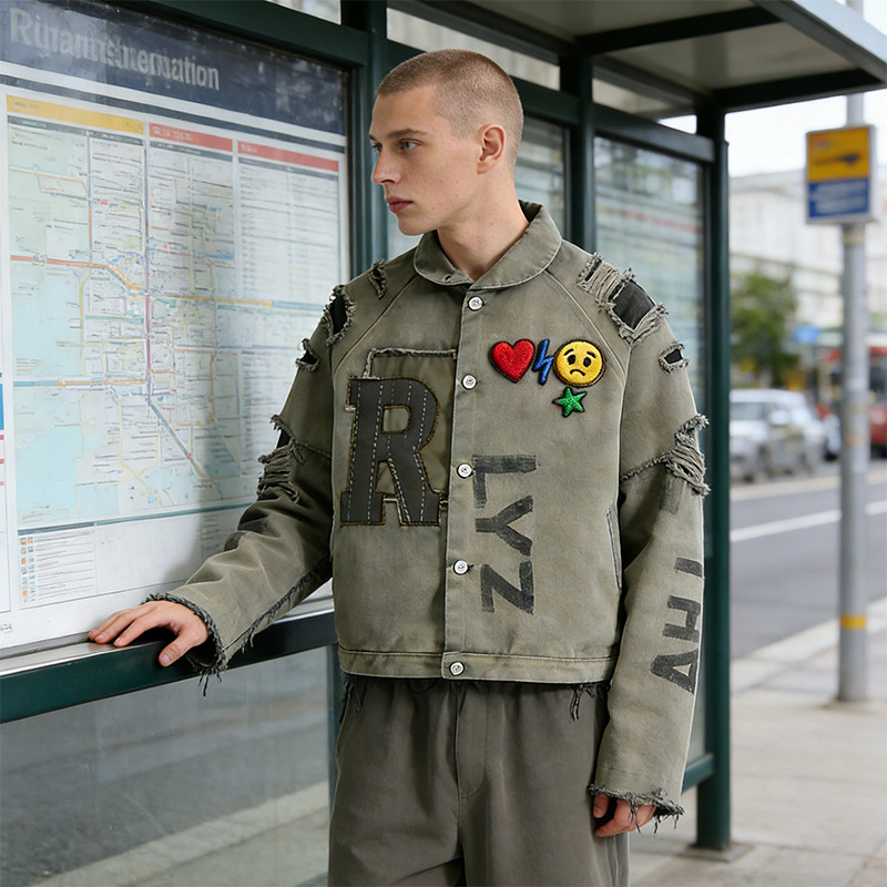 Custom Vintage Screen Print Distressed Workwear Jacket