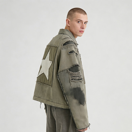 Custom Vintage Screen Print Distressed Workwear Jacket | Patch & Towel Embroidery | Washed | OEM/ODM