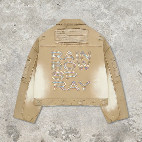 Custom Vintage Distressed Spray Paint Workwear Jacket | Rhinestone | Spray Color | OEM/ODM
