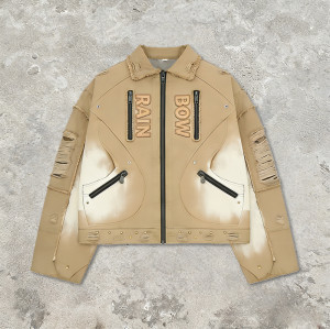 Custom Vintage Distressed Spray Paint Workwear Jacket | Rhinestone | Spray Color | OEM/ODM