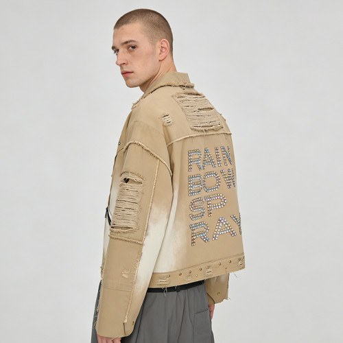 Custom Vintage Distressed Spray Paint Workwear Jacket | Rhinestone | Spray Color | OEM/ODM