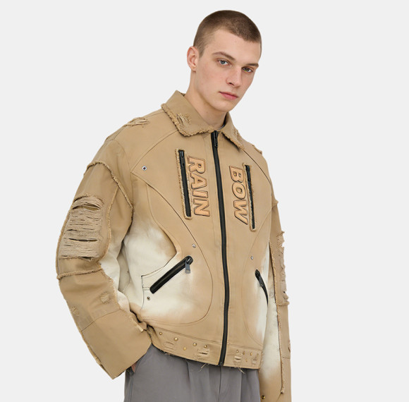 Custom Vintage Distressed Spray Paint Workwear Jacket | Rhinestone | Spray Color | OEM/ODM