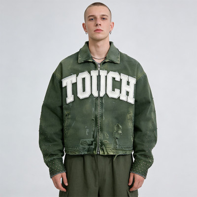 Custom Tech Cargo Distressed Ripped Jacket | Washed | Studded | 100%Cotton | Streetwear Manufacturer