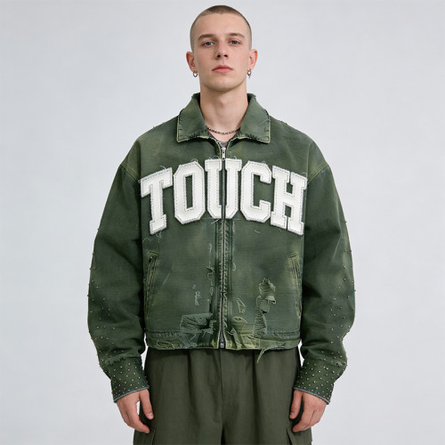 Custom Tech Cargo Distressed Ripped Jacket | Washed | Studded | 100%Cotton | Streetwear Manufacturer