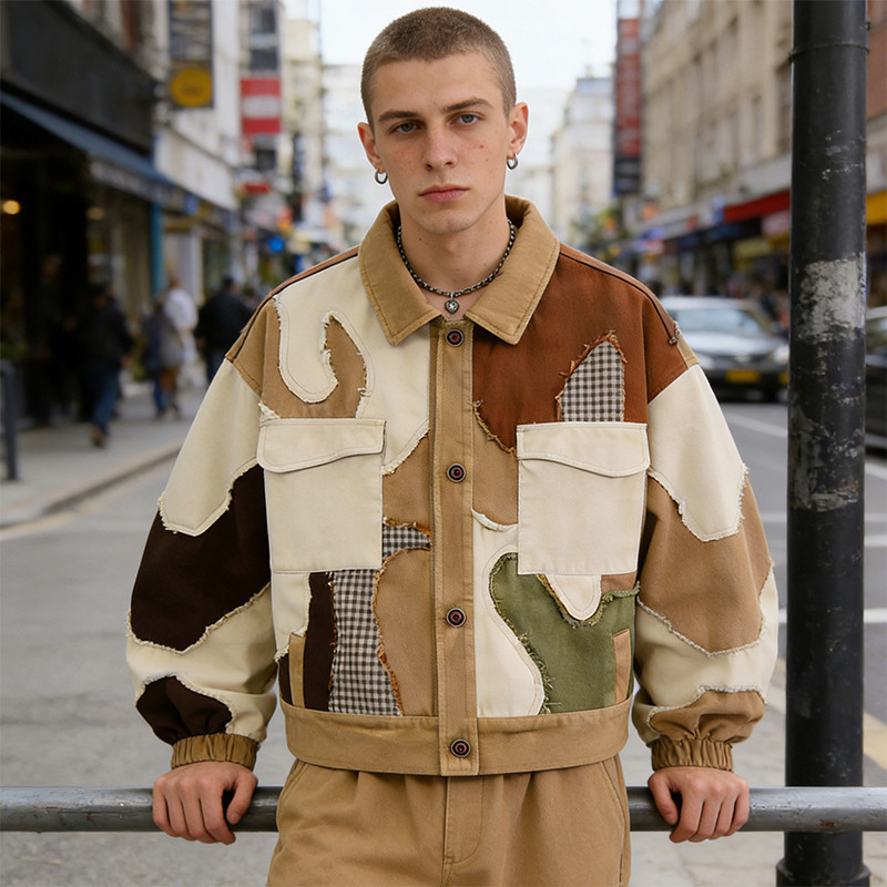 Custom Cargo Tech Patchwork Frayed Jacket