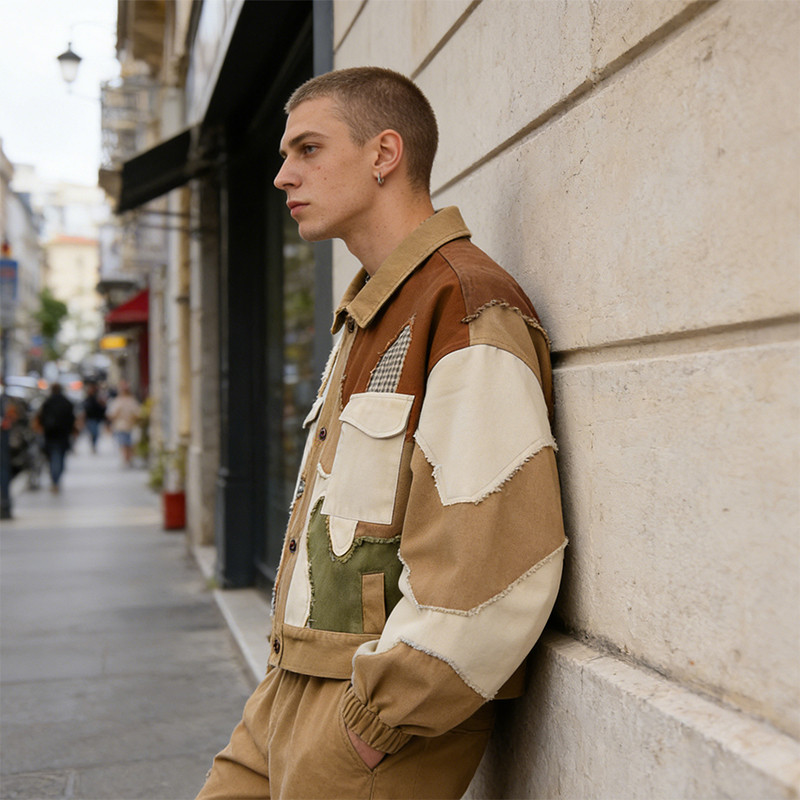 Custom Cargo Tech Patchwork Frayed Jacket