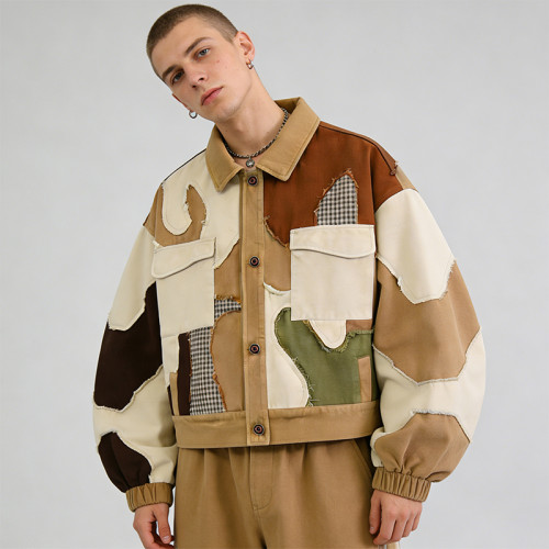 Custom Cargo Tech Patchwork Frayed Jacket | Technicalwear Patchwork | 90% Cotton 10% Polyester | Custom Streetwear