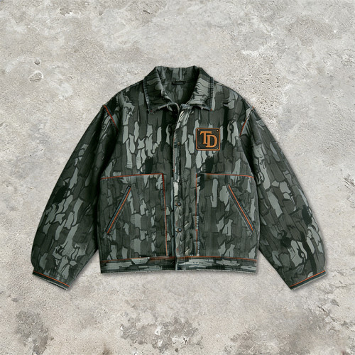 Custom Cargo Tech Digital Print Riveted Jacket | Camo Emblem | Distressed | Custom Streetwear