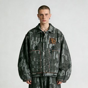 Custom Cargo Tech Digital Print Riveted Jacket | Camo Emblem | Distressed | Custom Streetwear