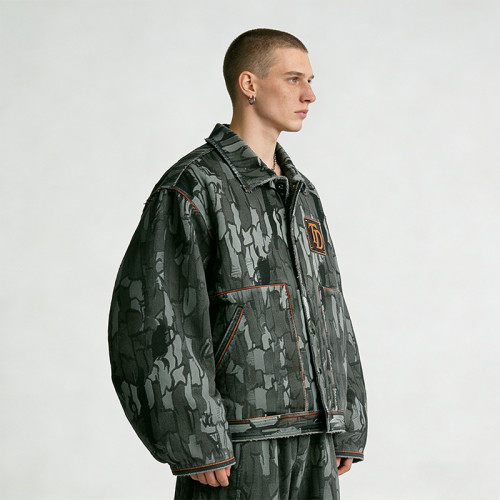 Custom Cargo Tech Digital Print Riveted Jacket | Camo Emblem | Distressed | Custom Streetwear