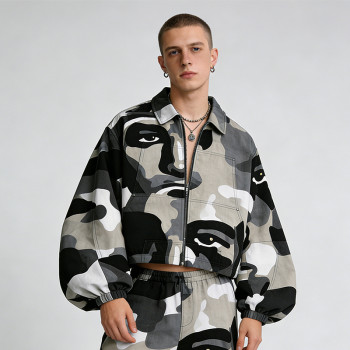 Custom Cargo Tech Digital Print Riveted Jacket | Camo Technicalwear | Cotton Blend | Custom Streetwear