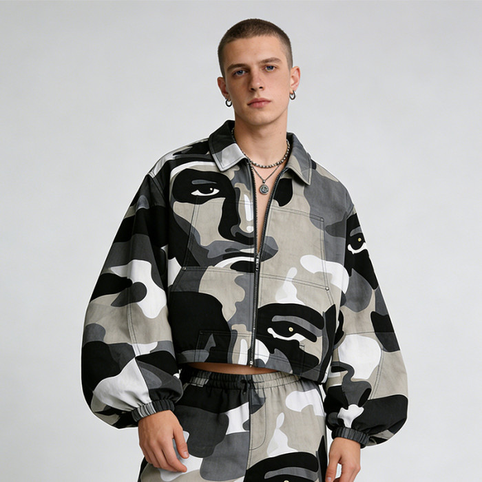 Custom Cargo Tech Digital Print Riveted Jacket | Camo Technicalwear | Cotton Blend | Custom Streetwear