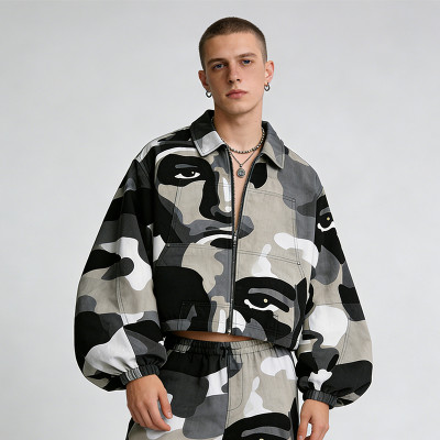 Custom Cargo Tech Digital Print Riveted Jacket | Camo Technicalwear | Cotton Blend | Custom Streetwear