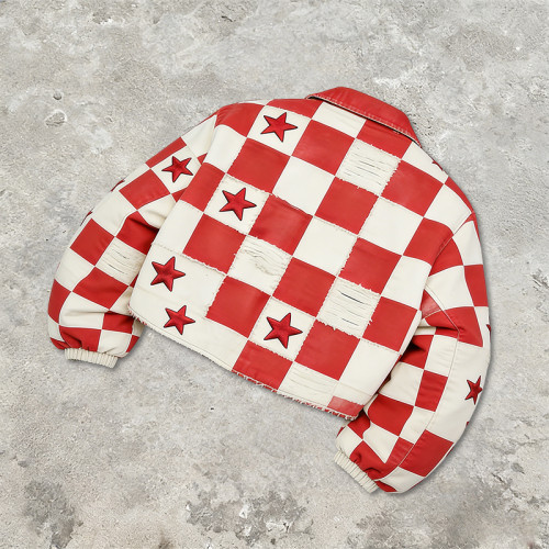 Custom Cargo Tech Washed Embroidered Jacket | Checkered Star | Distressed | Custom Streetwear