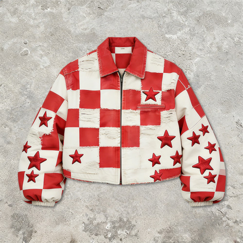 Custom Cargo Tech Washed Embroidered Jacket | Checkered Star | Distressed | Custom Streetwear